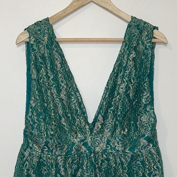 NWT Lulus Tawny Green Metallic Lace Skater Dress - Picture 6 of 16